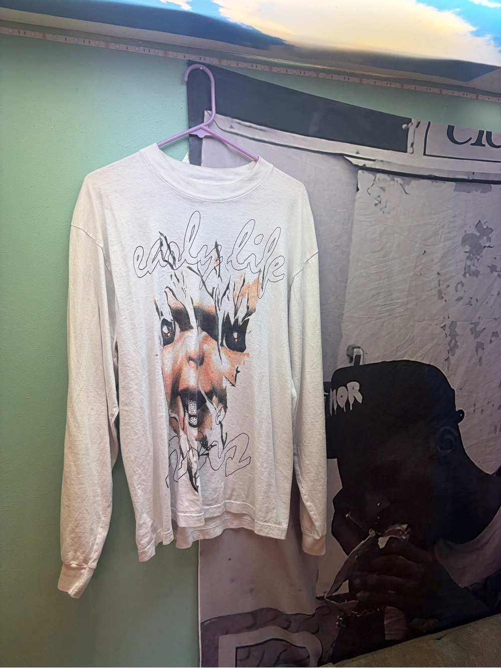 Graphic Long Sleeve Tee - White with Face Artwork